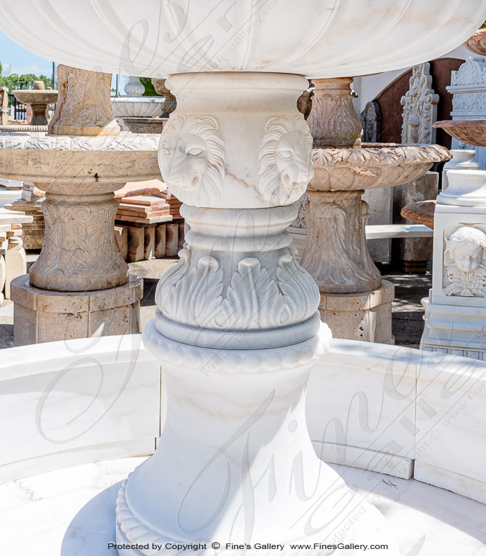 Marble Fountains  - Tiered White Marble Fountain With Fleur Des Lis Motif - MF-1987